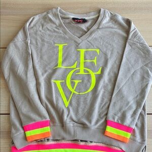 Miss Goodlife Tan V-Neck Sweater with Neon Accents